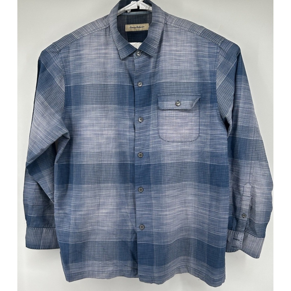 Tommy Bahama Long Sleeve Silk Blend Button Down Shirt Blue Men's Size XL